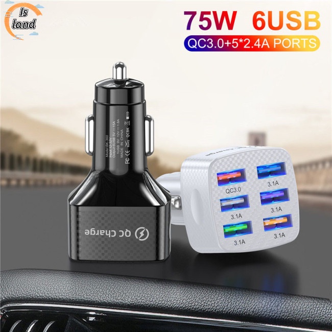 Tẩu Sạc Nhanh Qc3.0 75w 6 Cổng Usb 15a Có Đèn Led Cho Xe Hơi