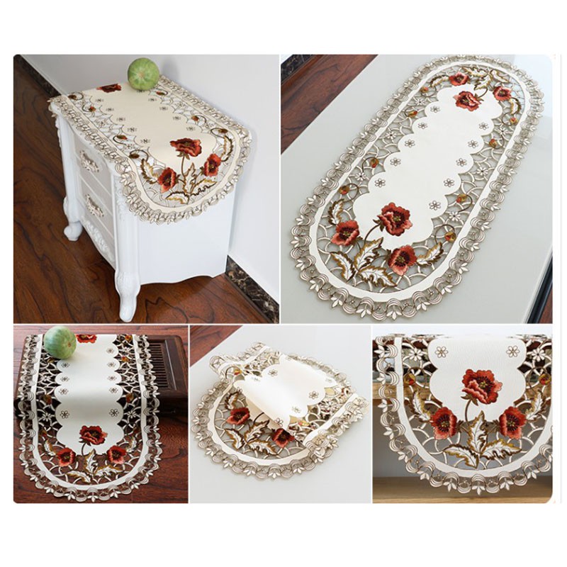 Oval Embroidered Lace Tablecloth Floral Table Cloth Table Runner Wedding Decor