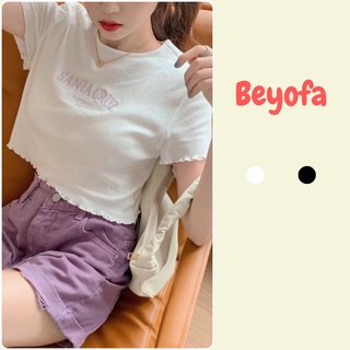 Áo Croptop Nữ Màu Loang Thêu Chữ Santa Cruz Viền Bèo - Áo Ngắn Nữ 2 Màu Đen Trắng