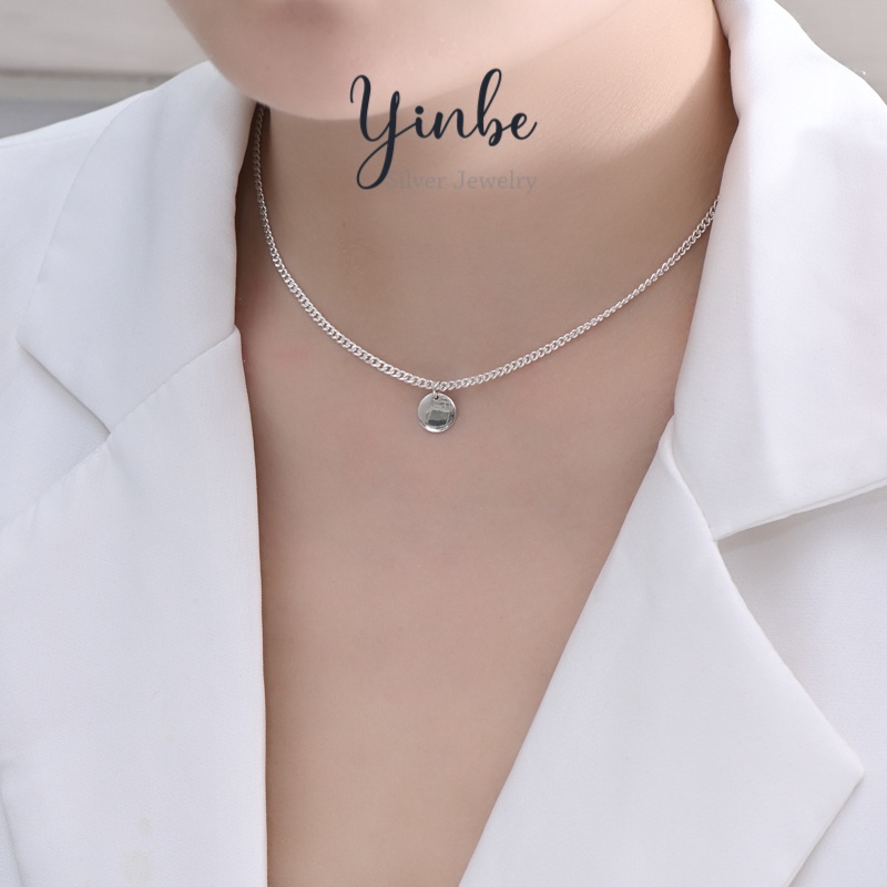 Dây chuyền bạc nữ dây xích charm tròn có thể khắc chữ theo yêu cầu, Vòng cổ chocker bạc Yinbe Silver chất liệu bac 99
