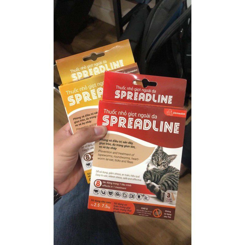 Một ống Spreadline phòng ve, bọ nhảy, ghẻ tai, giun sán cho mèo
