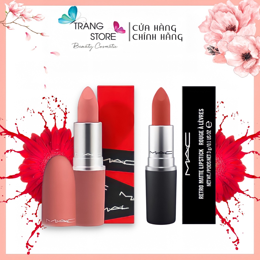 Son Mac Chính Hãng, Son Mac Powder Kiss Lipstick, Rettro Matte Full Size 3g đủ màu có bill, Bộ Sưu Tập Màu Hot 2021