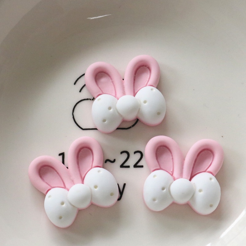 Set 10 Phụ Kiện Trang Trí Ốp Điện Thoại Hình Tai Thỏ / Nấm / Mặt Trăng Màu Hồng / Trắng Dễ Thương DIY