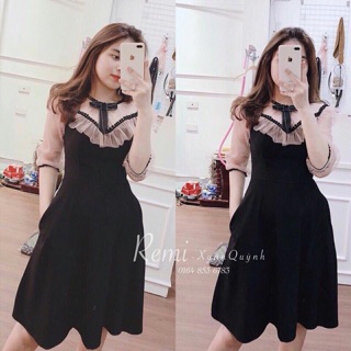 Đầm xoè tiểu thư phối lưới cực xinh + Ảnh thật