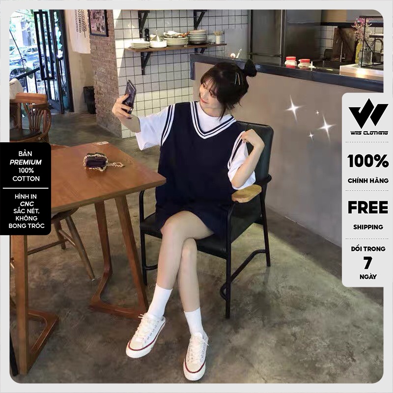 Áo gile unisex WIIS form rộng Basic len nam nữ oversize phong cách kiểu ulzzang