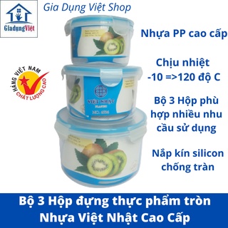 Bộ 3 Hộp đựng thực phẩm tròn tủ lạnh trữ đông bảo quản thức ăn chất liệu nhựa PP an toàn quay lò vi sóng Nhựa Việt Nhật