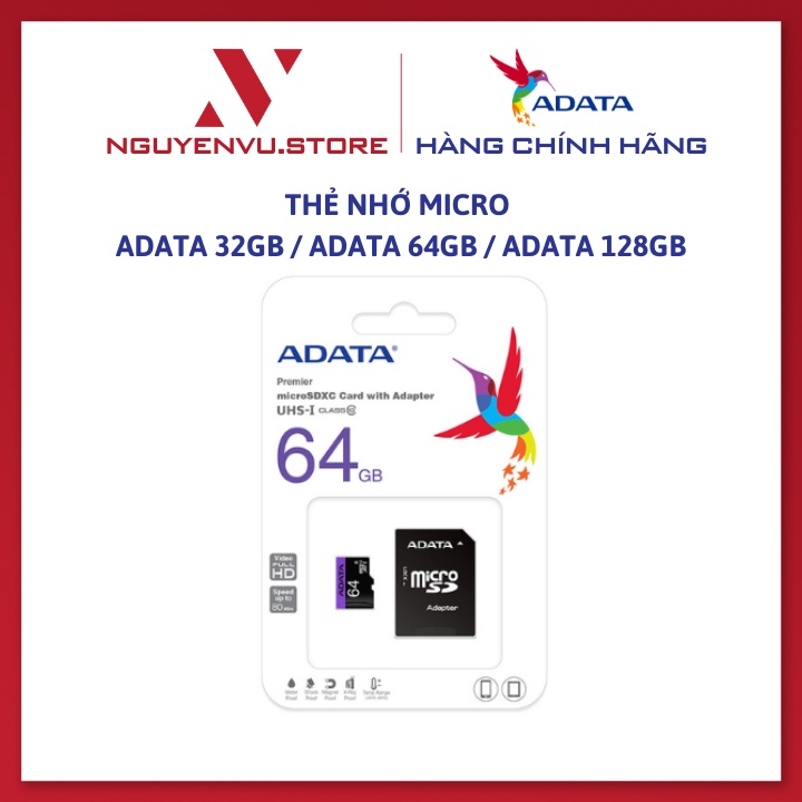 Thẻ Nhớ Micro Adata 32GB / Adata 64GB / Adata 128GB UHS-I Class10 - Hàng Chính Hãng