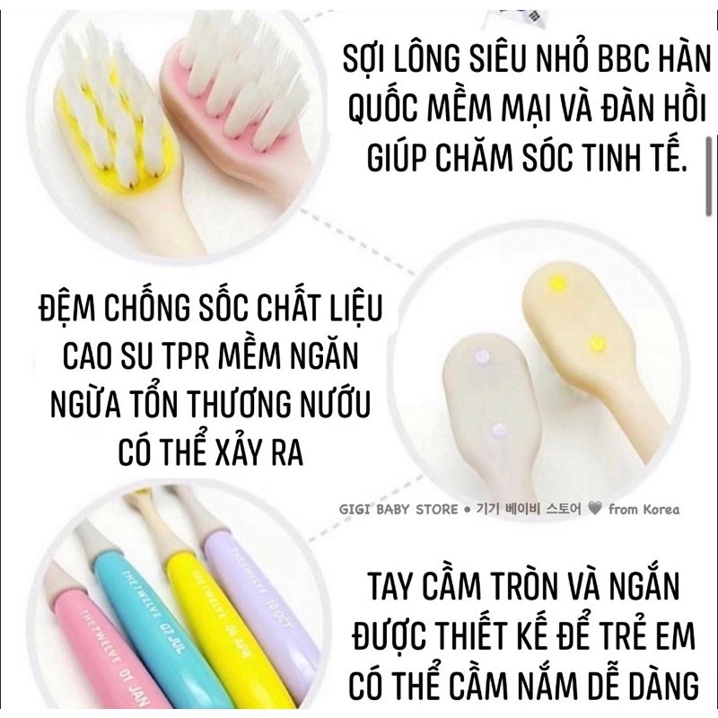 &lt;Pastel Color&gt; Bàn chải đánh răng mềm mại The Twelve Korea cho trẻ em từ 12 tháng