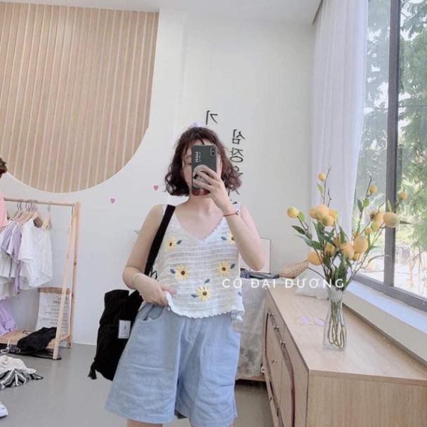 [Thanh lí xả kho] Áo đan lưới hoa cúc siêu đẹp