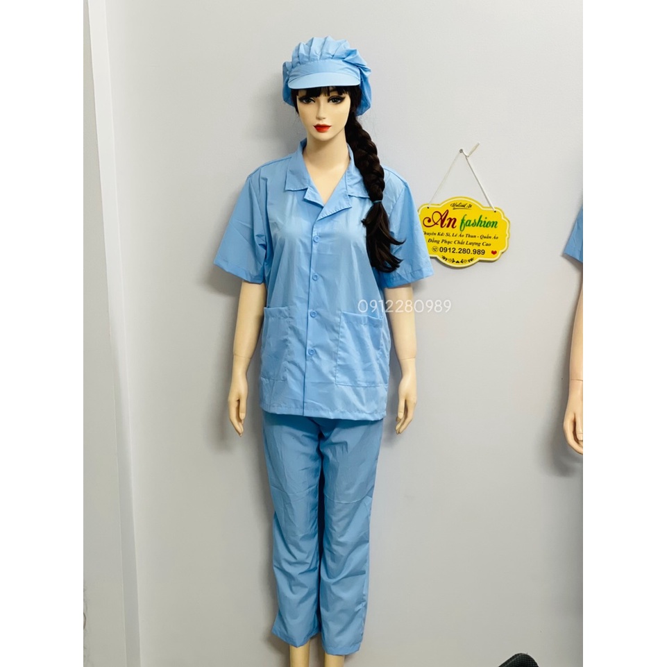 Đồ thực phẩm nam nữ ngắn tay 2 túi vuông vải silk mịn thoáng mát _ Hình chụp thật