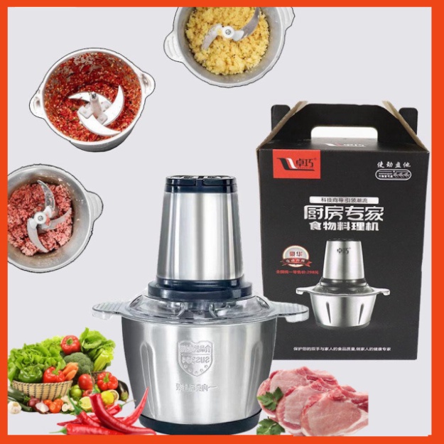 Máy Xay Thịt Cối Inox 304 4 Lưỡi Đa Năng Công suất 250w, Máy Xay Thực Phẩm Cầm Tay Siêu Khỏe Bear Dễ Dàng Sử Dụng