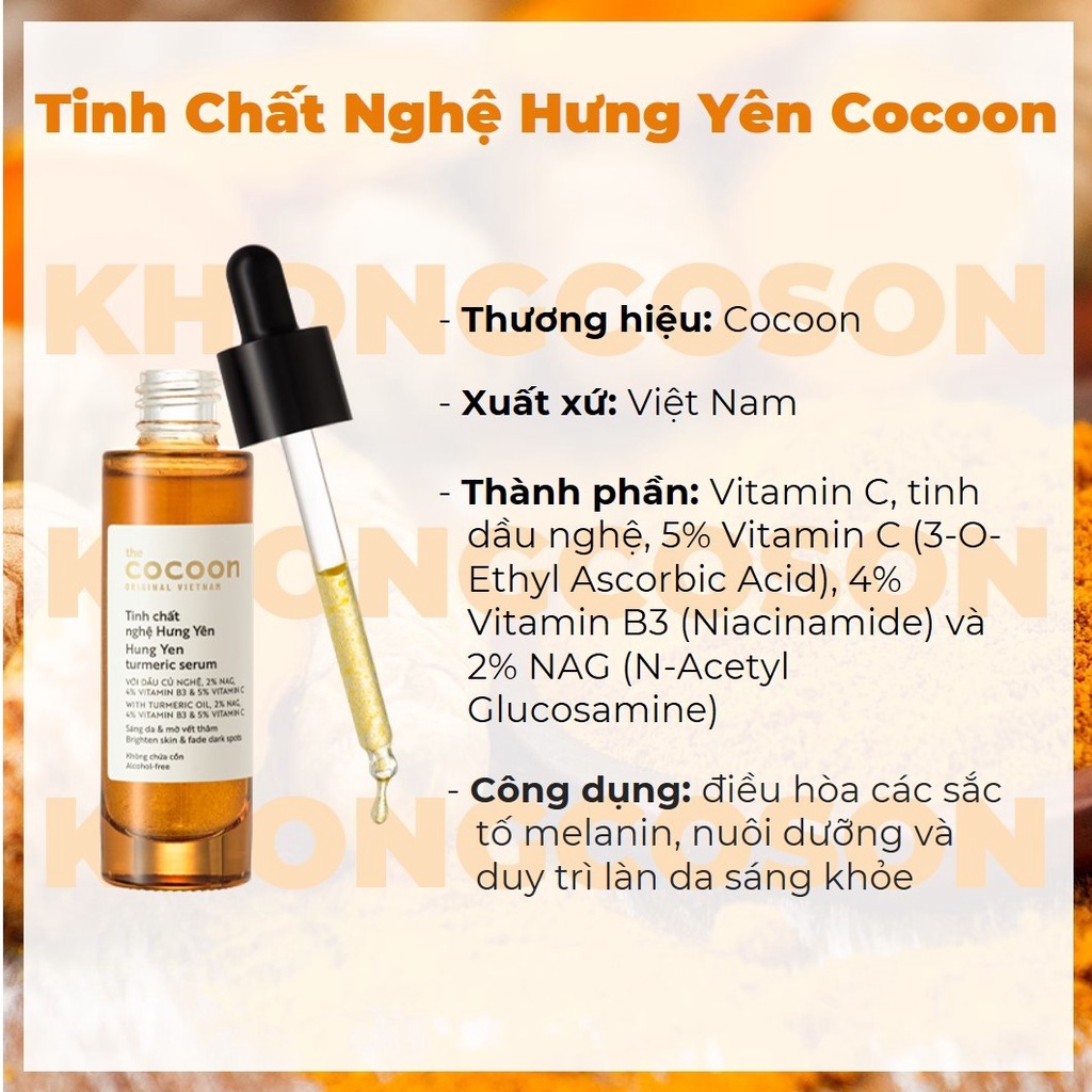 Tinh Chất Nghệ Hưng Yên Cocoon Giảm Thâm Làm Sáng Da 30ml Khongcoson