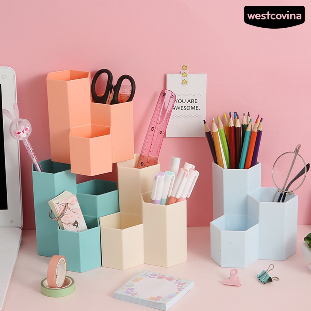 [Hot]✍Giá Đỡ Bút 3 Ngăn Hình Lục Giác Tiết Kiệm Không Gian Tiện Dụng