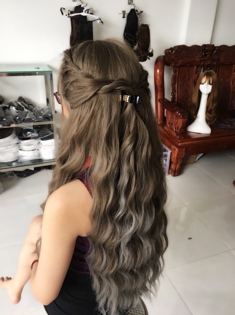 Tóc giả nguyên đầu xoăn sóng 3 trục ❤️tặng kèm lưới trùm wig❤️ tóc cả đầu - mã 8183