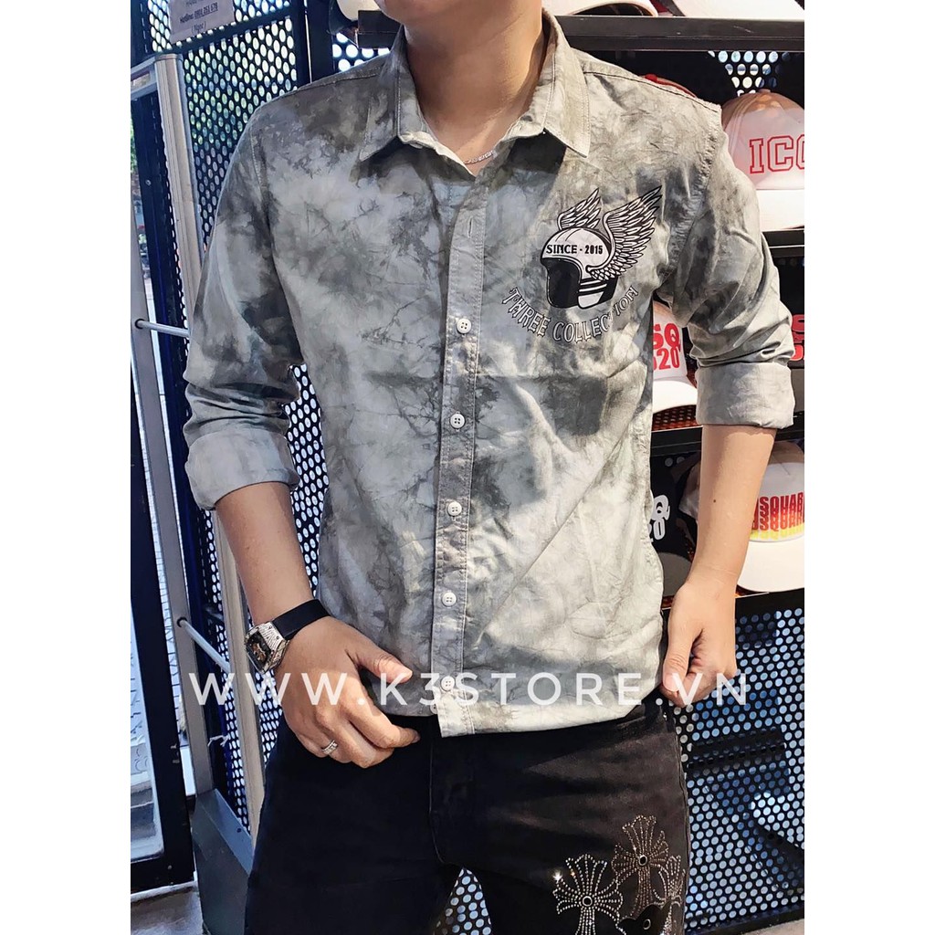 Áo sơ mi nam in hình đầu lâu xanh dạ tay ngắn tay dài was toàn áo hàng chính hãng K3 STORE | BigBuy360 - bigbuy360.vn