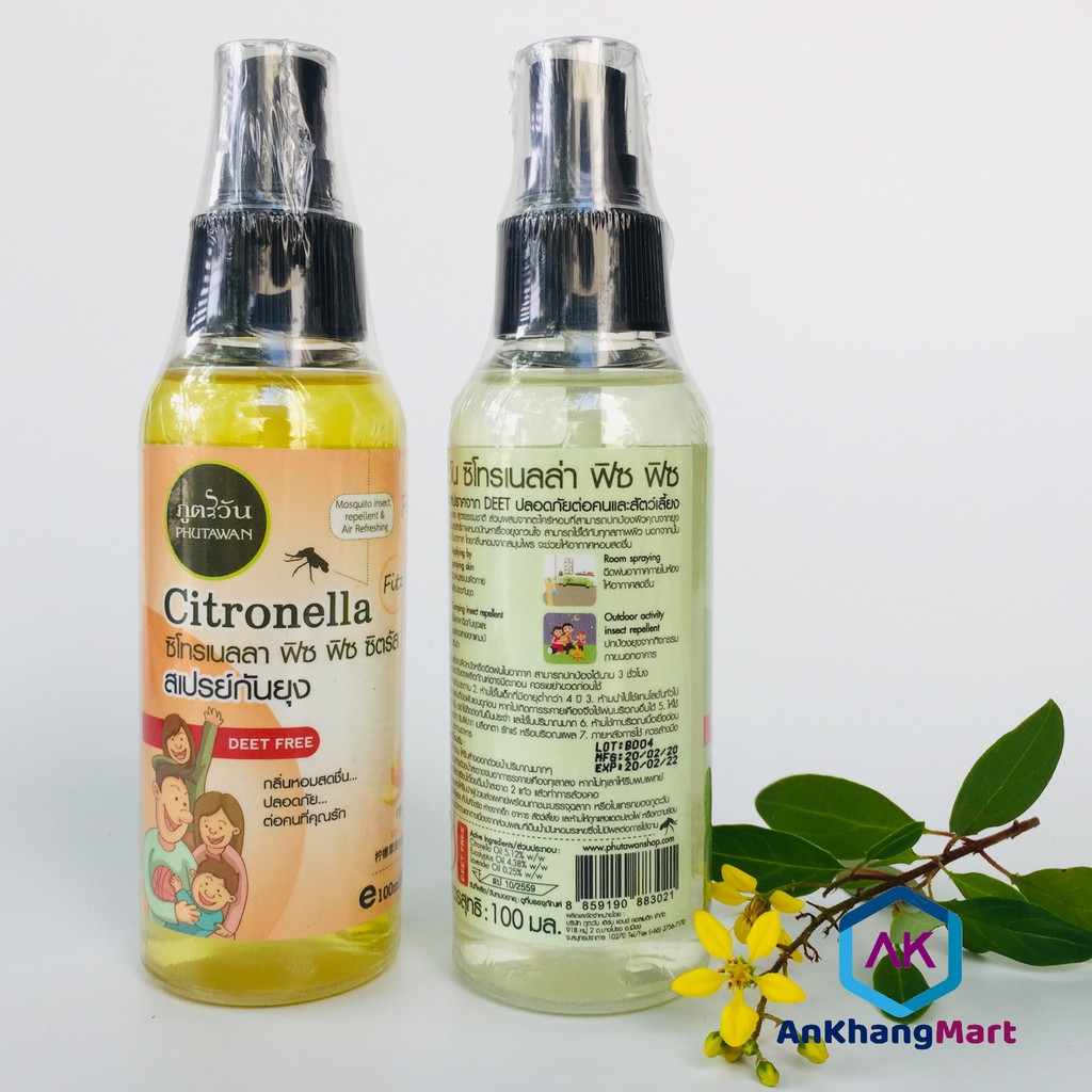 Tinh dầu xịt chống muỗi, côn trùng Phutawan Citronella Thái Lan 100ml