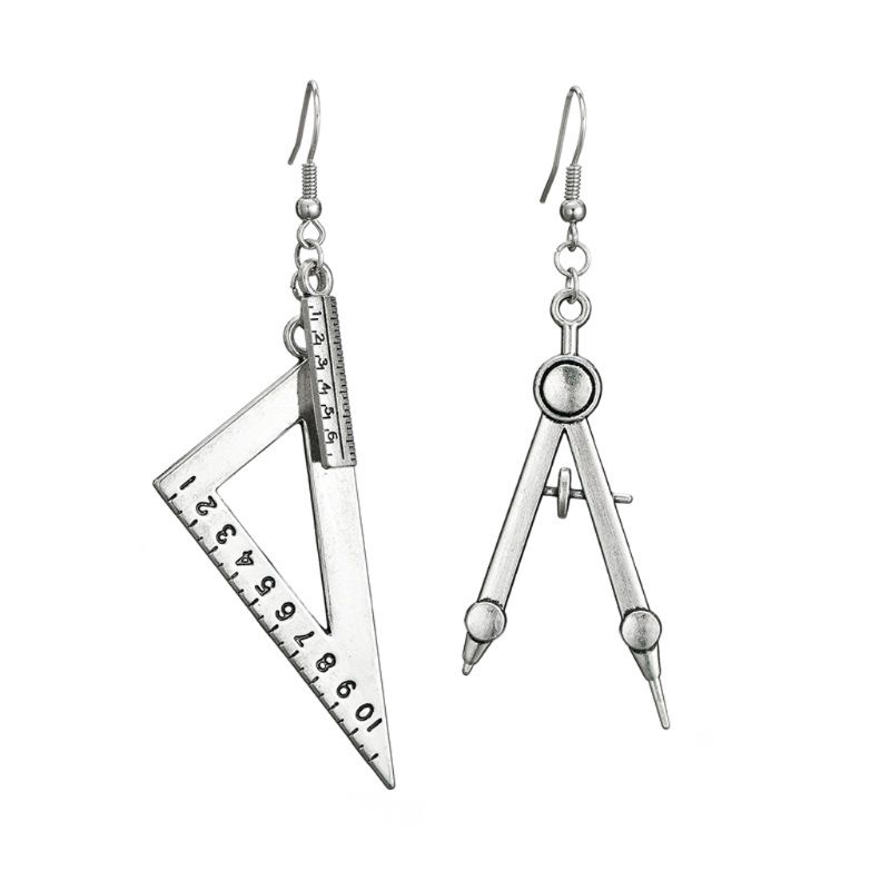 flgo* Harajuku Spoon Fork Triangle Ruler Asymmetric Earrings Antique Sliver Jewelry