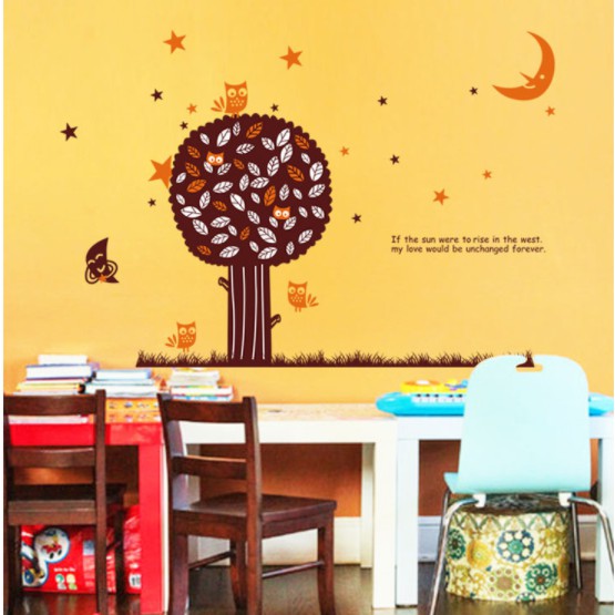 Decal trang trí tường Cây nâu lớn và cú