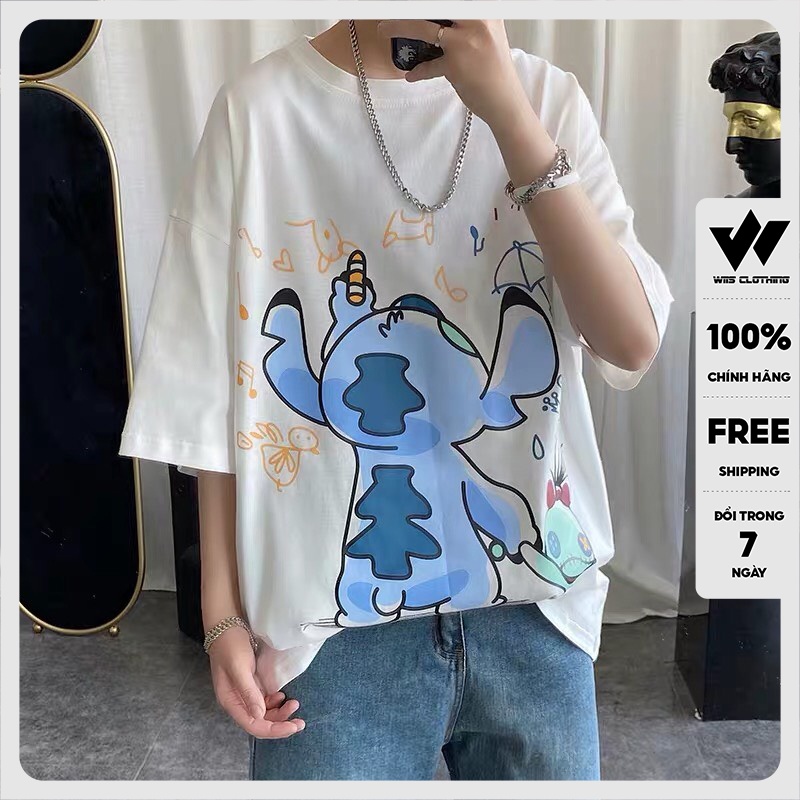 Áo thun tay lỡ WIIS phông unisex form rộng STICH VẼ TRANH nam nữ oversize ulzzang