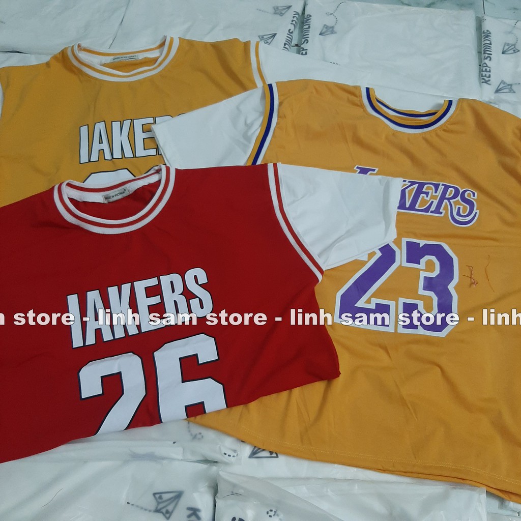 Áo thun tay lỡ nữ thể thao freesize phông form rộng Unisex, mặc lớp, nhóm, cặp phối kiểu bóng rổ in chữ LAKERS | BigBuy360 - bigbuy360.vn
