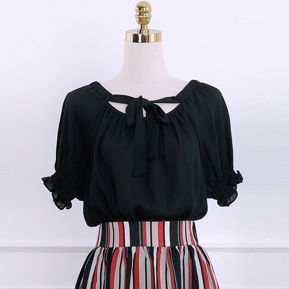Áo sơ mi nữ thiết kế điệu, chun tay, nơ ngực, chất chiffon nhẹ nhàng, hàng thiết kế cao cấp TK Fashion - SMK793