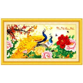 Tranh đính đá chim công phu thê viên mãn df064 94x50cm