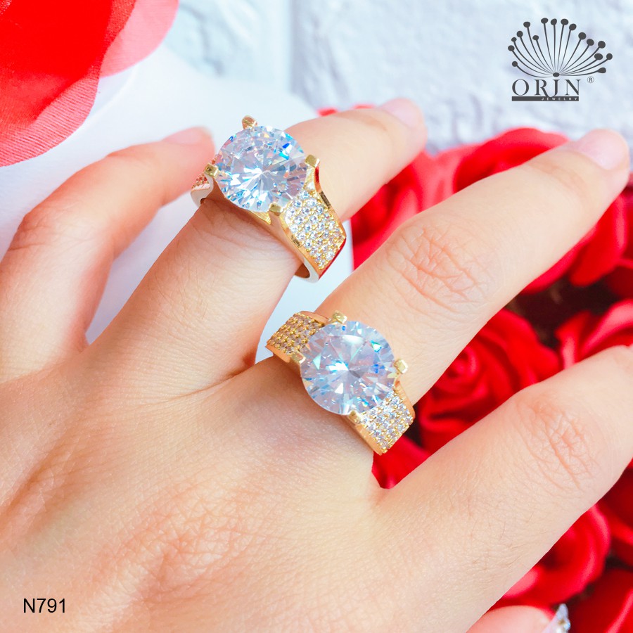 Nhẫn nữ đính đá dạng bản bền màu thiết kế cao cấp Orin N791
