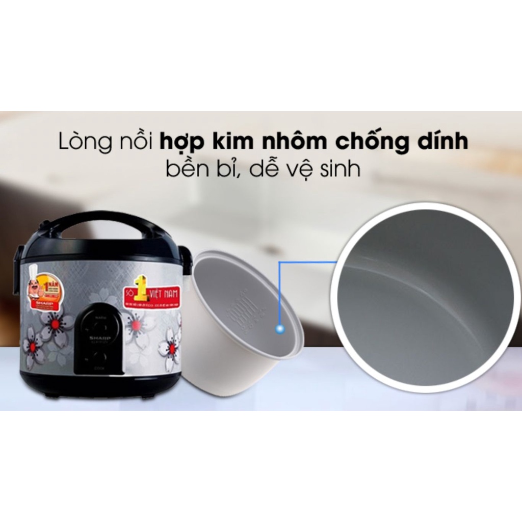 Nồi Cơm Điện Sharp 1.8 lít KS-NR191STV- Tr bày Mới 98-99%-SX Thailan-Lòng nồi chống dính,công nghệ nấu 3D