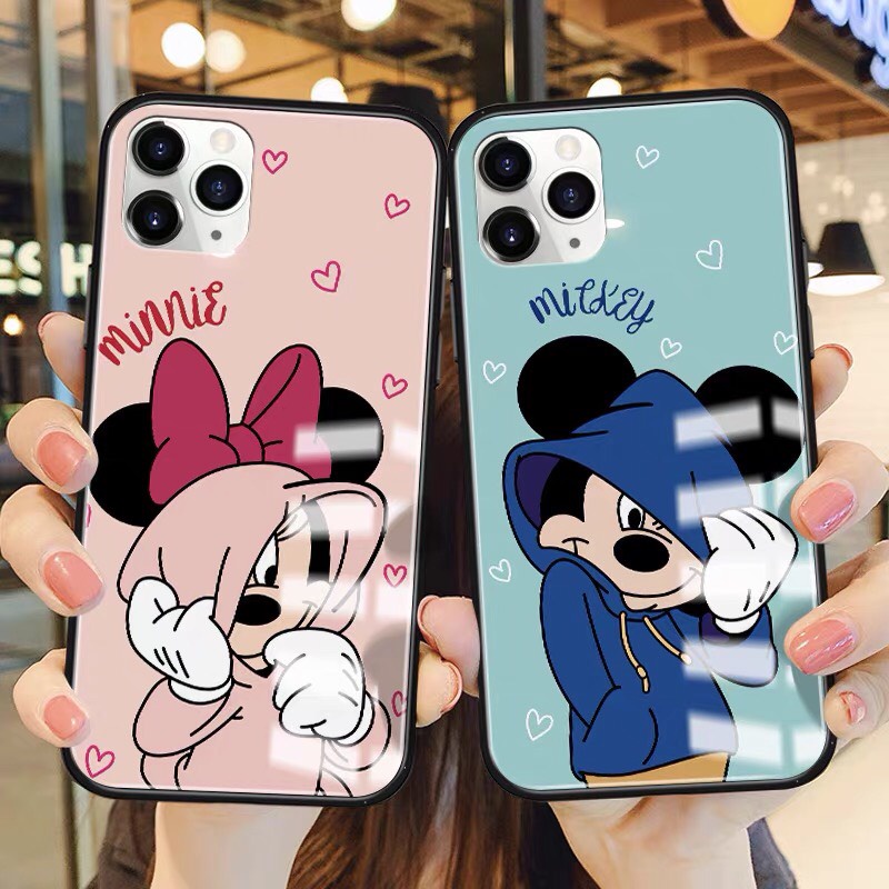 Ốp lưng iphone kính cặp đôi tình yêu mickey case 14plus 14 pro max 13 12 promax 11 mini 6 6s 7 8 plus x xr xs Se