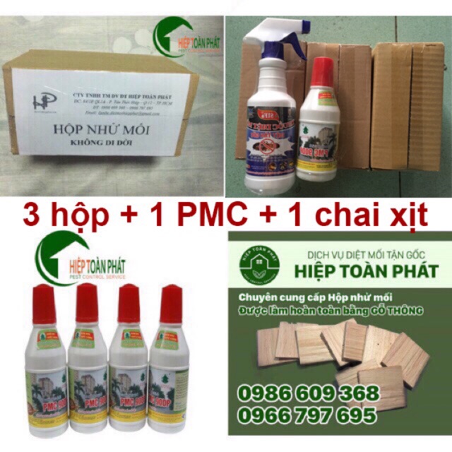 Thuốc diệt mối tận gốc - combo 3 hộp nhử + 1 chai pmc 90 + 1 chai thuốc xịt mối sifa