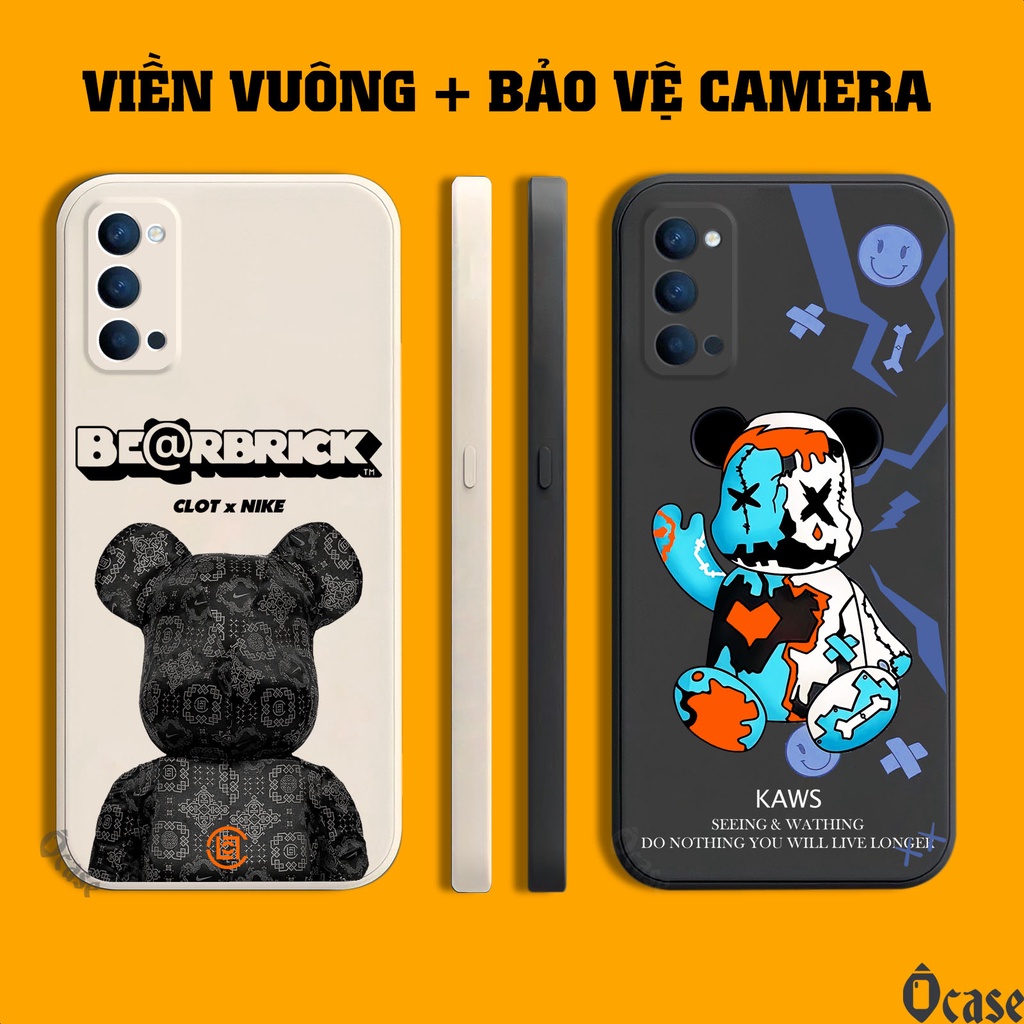 Ốp lưng Oppo Reno 4 in hình gấu cạnh viền vuông có bảo vệ camera