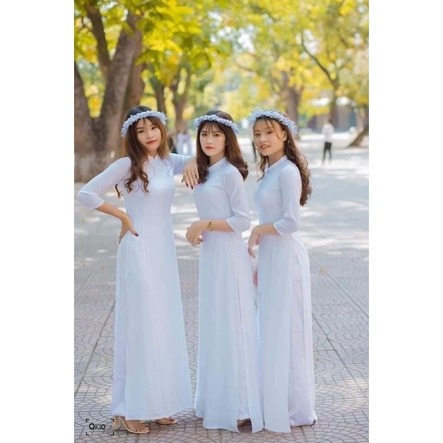 Áo Dài Trắng Truyền Thống, Màu Trắng, Lụa Chiffon Cao Cấp, Không Nhăn, Không Xù