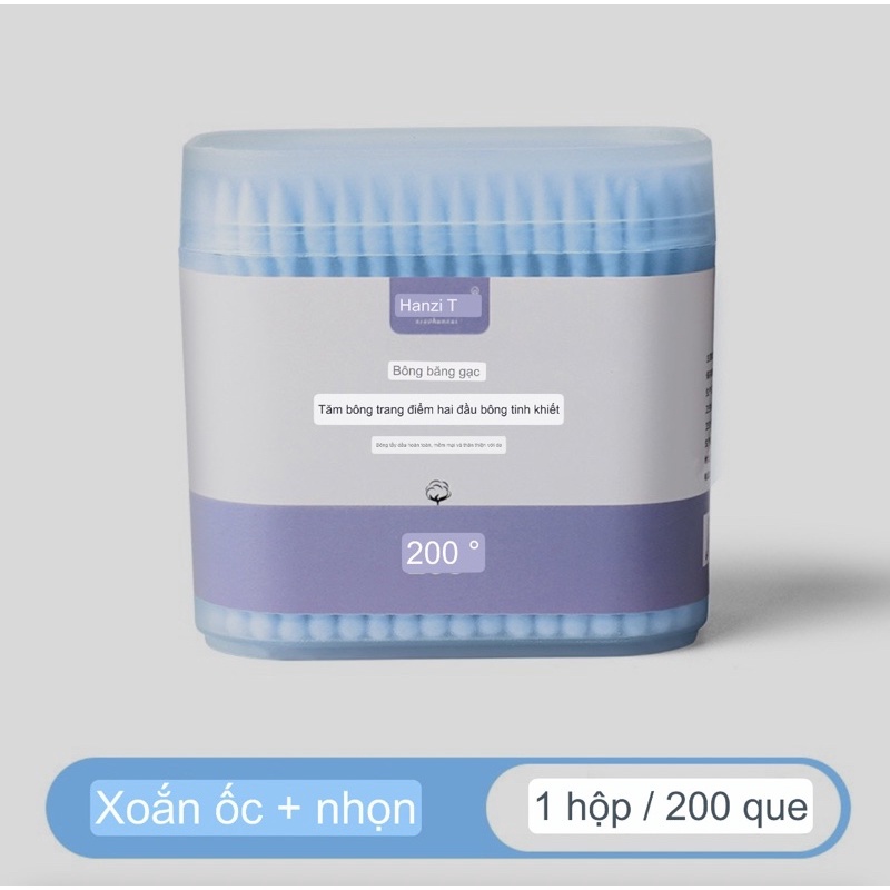 Hộp 200 Chiếc Tăm Bông Ngoáy Tai 2 Đầu Cao Cấp
