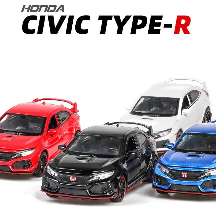 Mô hình xe ô tô Honda Civic RS type R tỉ lệ 1:32 xe đồ chơi trẻ em bằng kim loại, có đèn và âm thanh động cơ