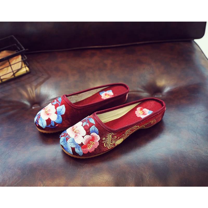 Dép Bít Mũi Vải Thêu Họa Tiết Dân Tộc Bắc Kinh Thời Trang Mùa Hè Cho Nữ 2] 18T-03