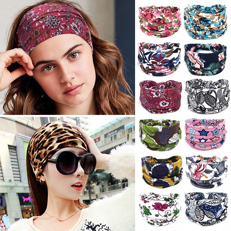 Băng Đô Vải Co Giãn In Họa Tiết Đa Dạng Sành Điệu Thời Trang Phong Cách Boho Cho Nữ