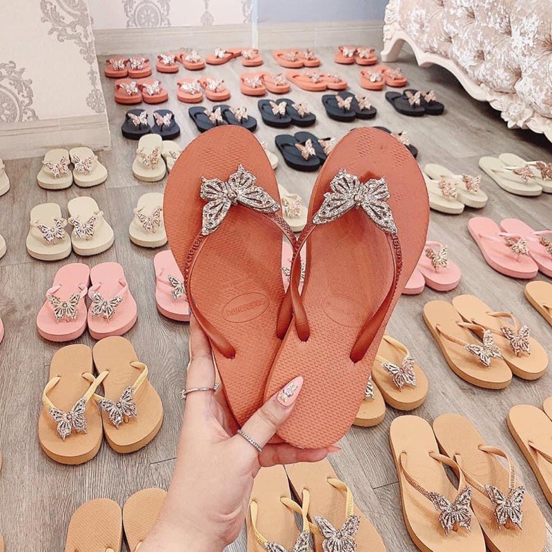 Dép kẹp havaianas nữ thái lan đính Charm bướm đá lấp lánh