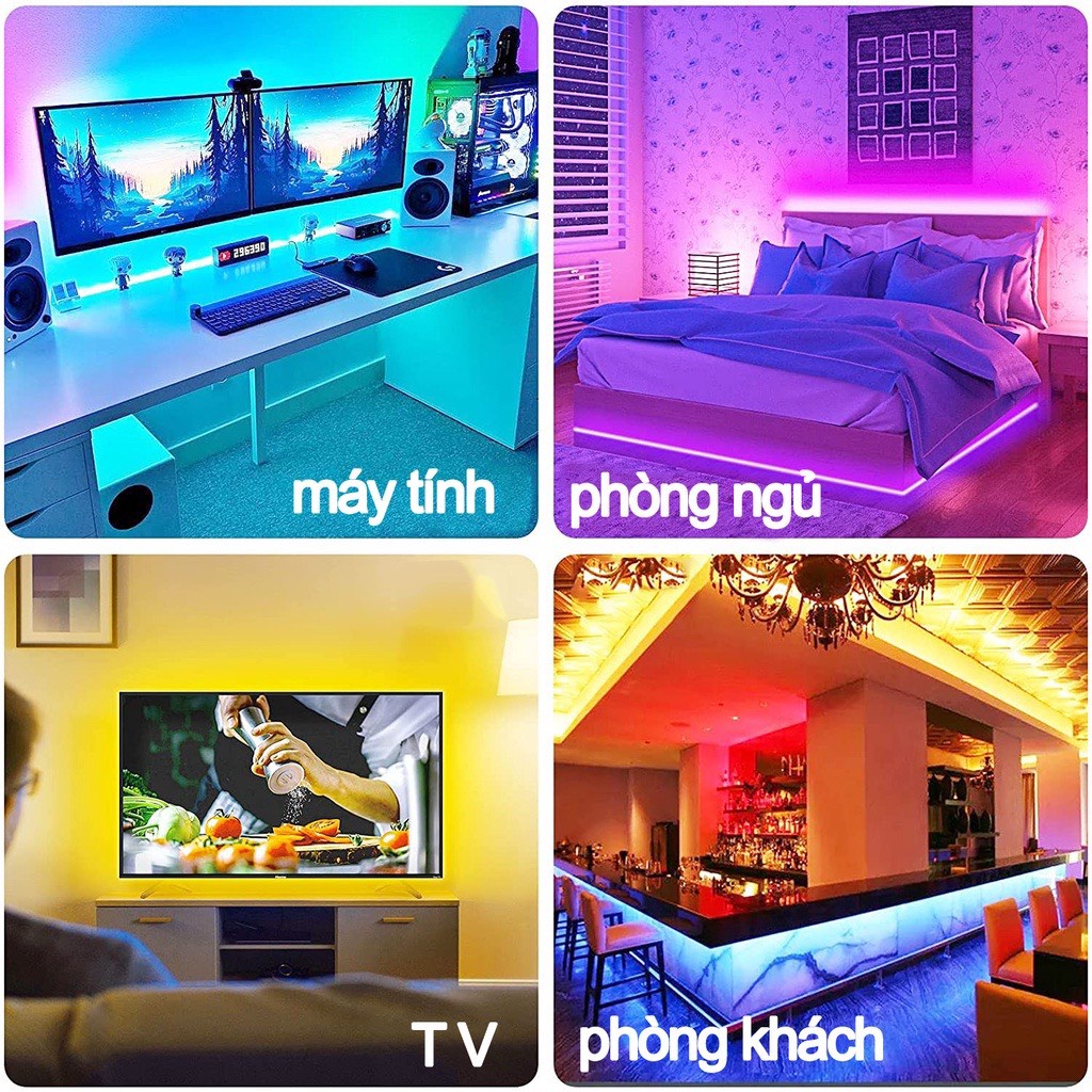 Đèn dây led RGB 16 triệu màu 5M 5050 VUADECOR điều khiển bằng điện thoại nháy theo nhạc trang trí decor phòng