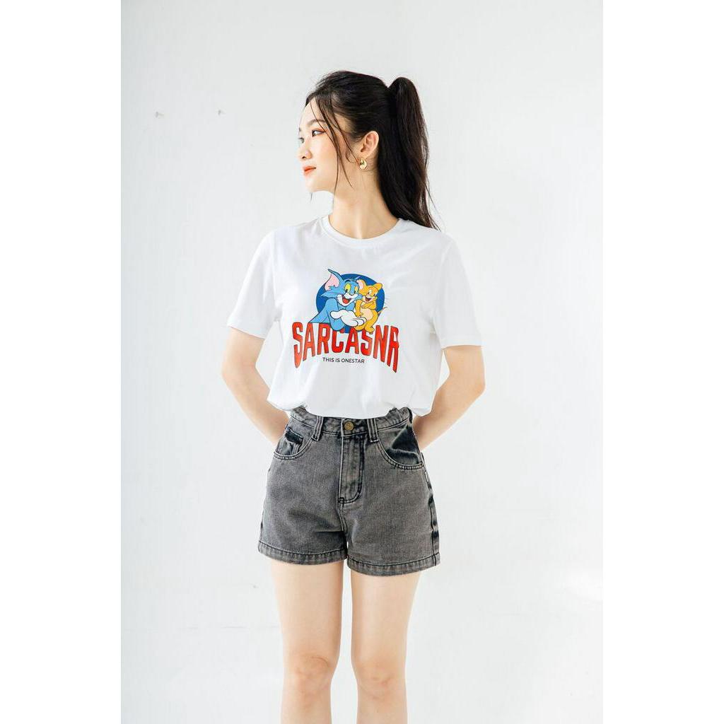 Quần short jean mài ghi