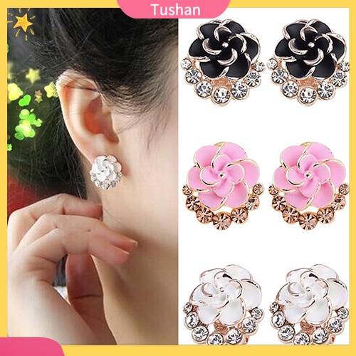 Khuyên tai hình bông hoa đính đá hợp thời trang cho nữ