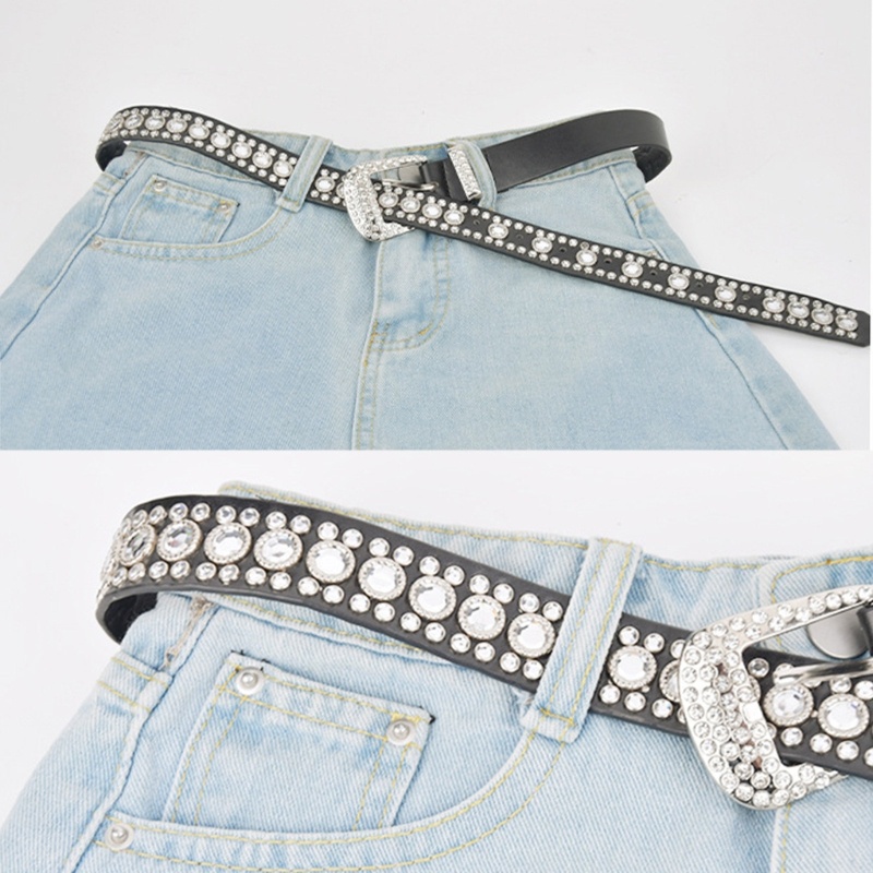 Ivy Bar Adult Teenager Bling Bling Rhinestones Belt Studded Belt for Women Men