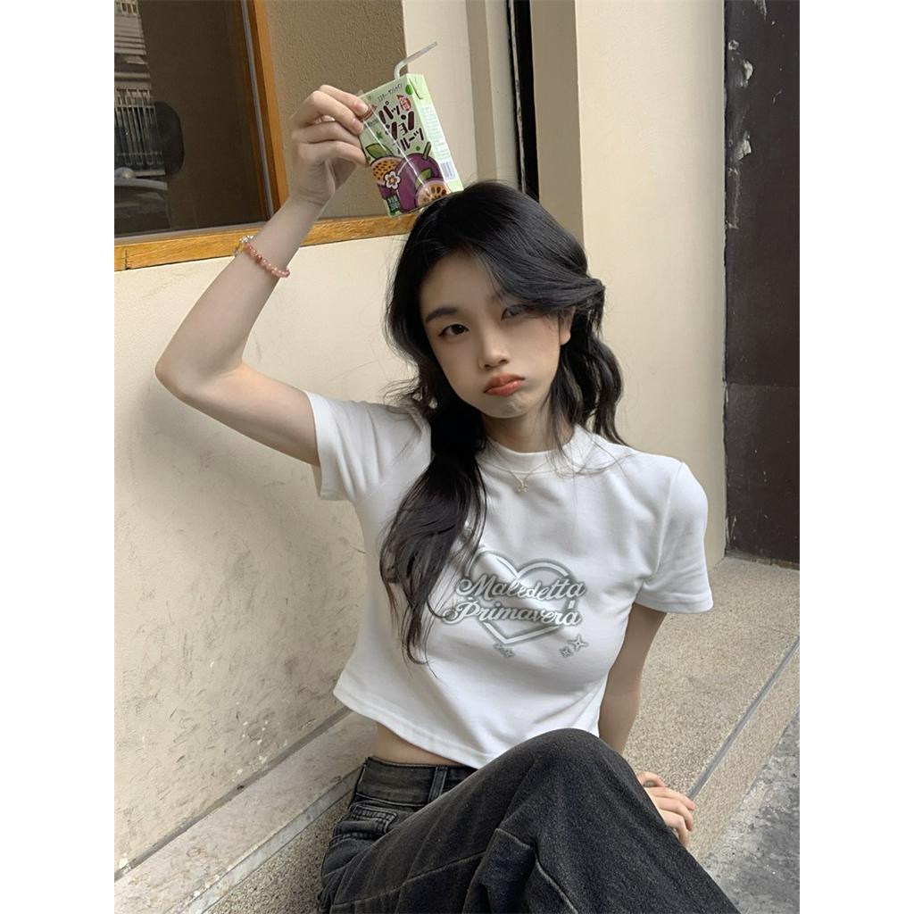 Áo Thun Dáng Ngắn Ngắn Ngắn Tay In Hình Trái Tim 63043