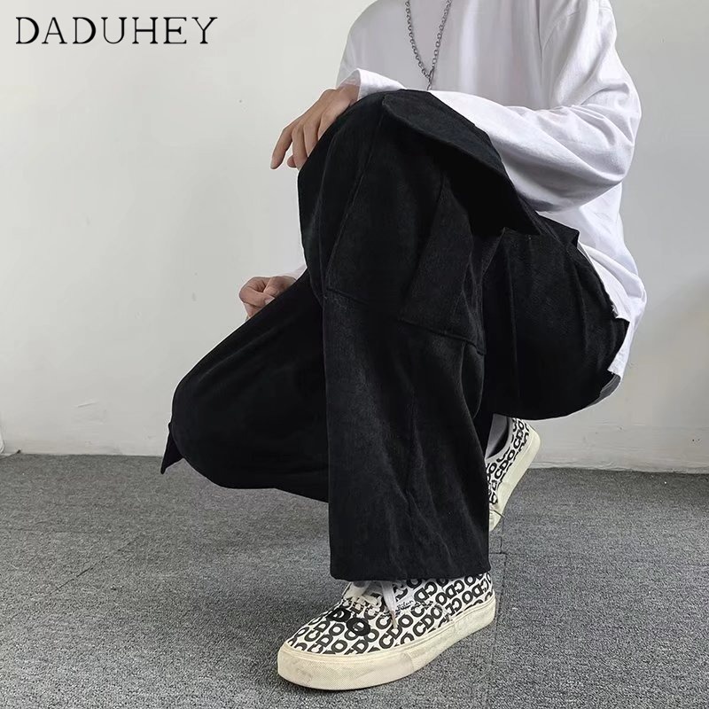 Quần dài thể thao thẳng dáng rộng nhung tăm thời trang hợp xu hướng phong cách Hồng Kông mùa thu 2022 đa năng cho nam