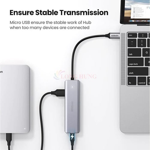 Cổng chuyển đổi Ugreen 4-Port USB 3.0 Hub CM129 70336 - Hàng chính hãng - Tuyền dữ liệu lên đến 5 Gbps, cáp dài 0.25m