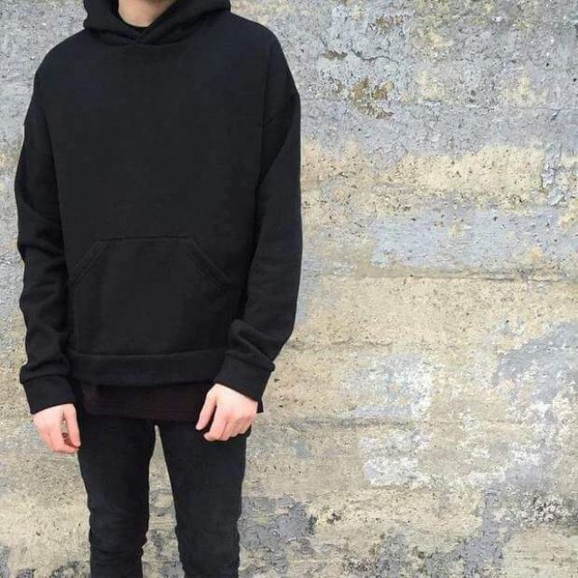 Hoodie nỉ basic đen tay dài túi bụng