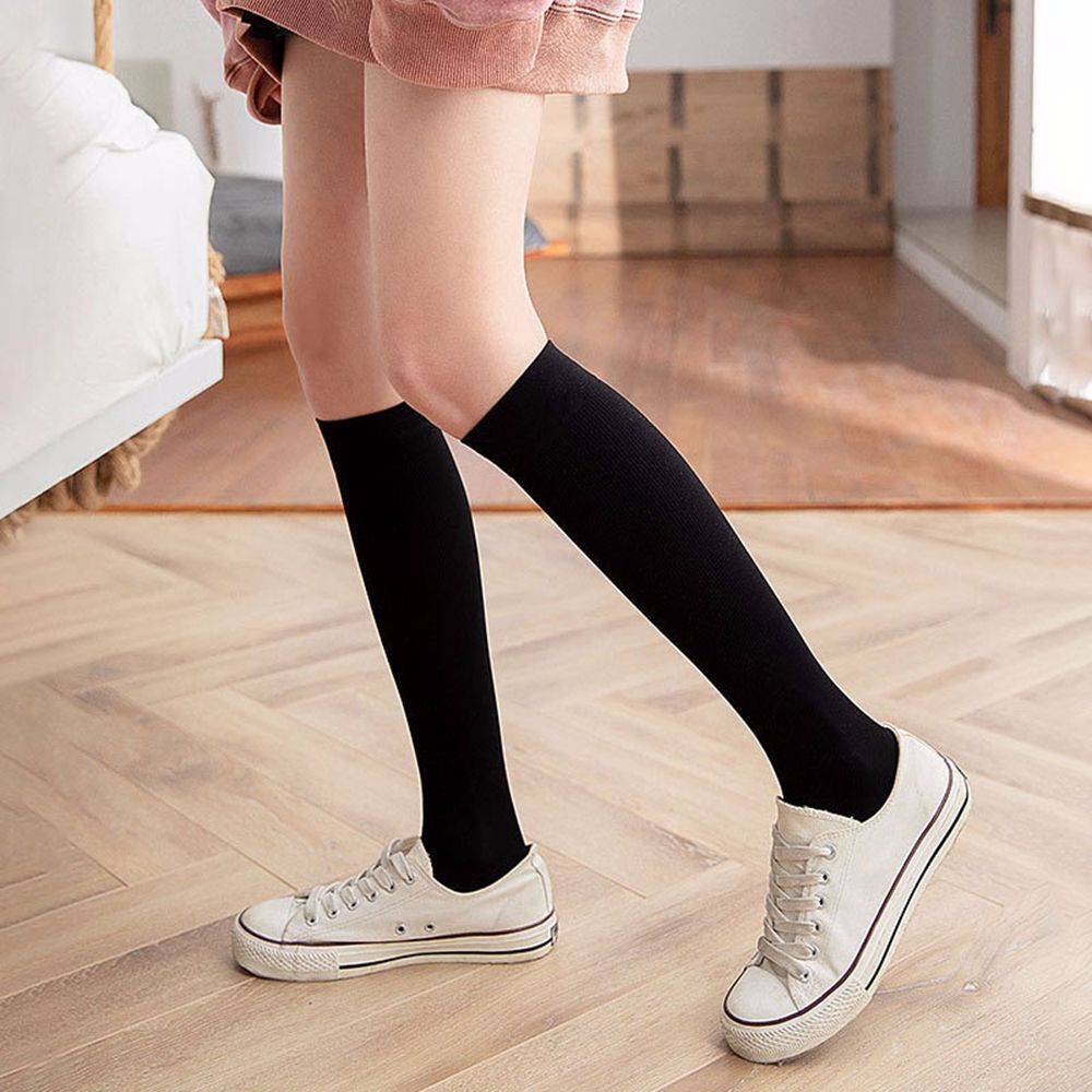 Vớ cotton cổ cao co giãn màu trơn dễ thương thoải mái cho nữ VANES1