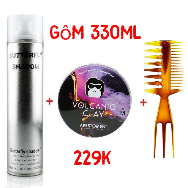 [ Chính Hãng Combo ] Sáp Vuốt Tóc Apestomen Volcanic Clay 2020+ Tặng lược + Gôm Buter Fly 320Ml