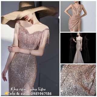 vải thun kim sa, vải sequin may đầm dạ hội