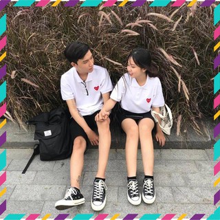 (SALE) Áo thun trắng polo tim - CDG WHITE POLO SHIRT HEART UNISEX