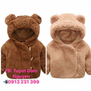 Áo khoác lông cừu tai gấu cho bé trai bé gái